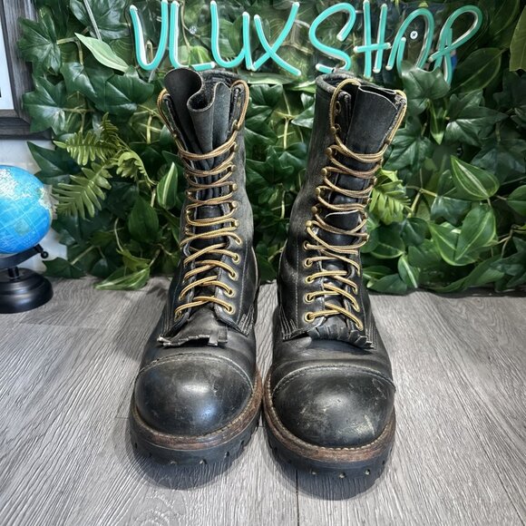 Canada West Lace Work Boots Men’s 9 D Black Leather Logger 14375 main image 4